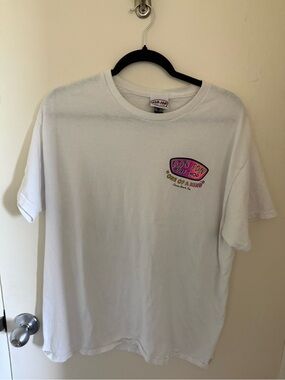 Ron Jon White Tee with Pink & Yellow Surf Logo
